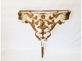 Antique French Wrought Iron Wall Mount Console Table With Acanthus Leaves Gold & White #1