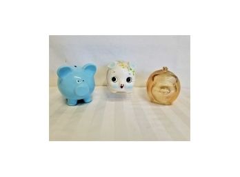 Three Ceramic Piggy Banks