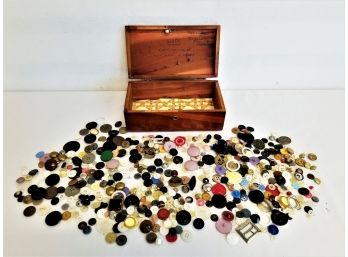 Vintage Assortment Of Buttons With Wooden Box By Lane