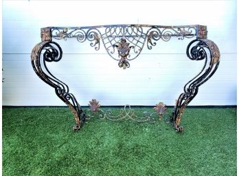 Large French Antique Scrolled Wrought Iron Wall Mount Console Table No Top