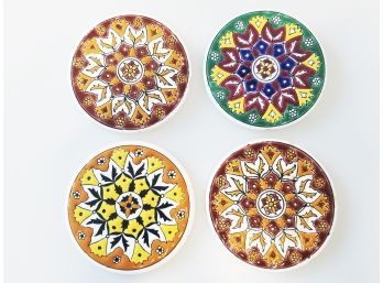 Set Of Four Vintage Handmade Troulis Ceramic Tile Coasters Made In Rhodes Greece