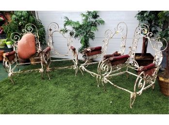 Four Scrolled Antique French Wrought Iron Chairs