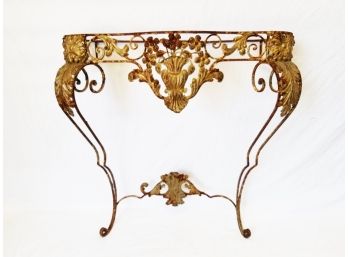 Antique French Wrought Iron Wall Mount Console Table With Acanthus Leaves #2