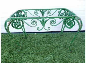 Antique French Scrolled Wrought Iron Green Painted Oblong Small Table No Top
