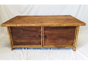 Handcrafted Antique Ship/Barn Plank Two-Door Coffee Table With Bamboo Trim - Needs Repair