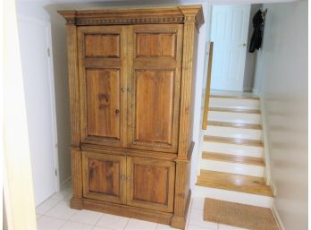 Modern Century Furniture Antiqued Pine Armoir Converted To Entertainment Center