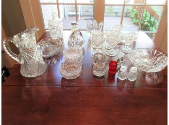 Grouping Antique / Vintage Crystal And Pressed Glass - Including Waterford Crystal Clock