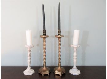 Two Pairs Contemporary Metal Candlesticks