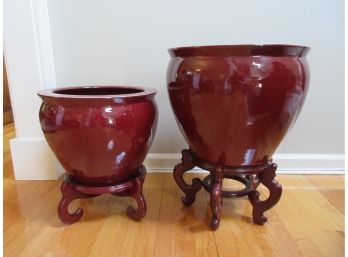 Two Large Ox Blood Modern Planters