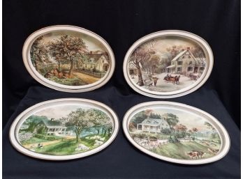 Vintage American Homestead 4 Season's Tin Tray By Currier And Ives