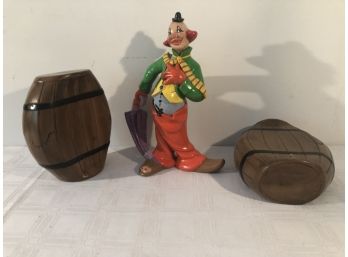 Ceramic Clown And 2 Kegs