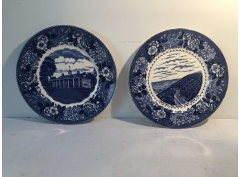 Pair Of Staffordshire Plate Mt Vernon, Virginia & Mohawk Trail North Adams, MA