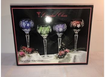 4 Crytal Colored Wine Glasses