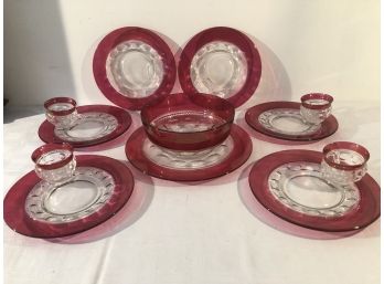 12 Pc Button Ruby & Clear Glass