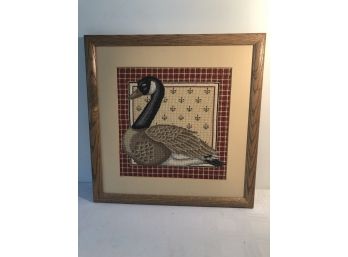 Framed Canadian Goose Embroidery 17 1/2 Square