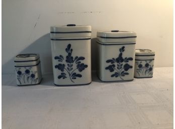 Blue & White Set Of 4 Cannisters