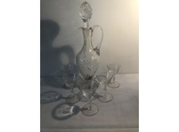 Cut Glass Decanter 6 Glasses 17'