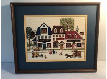 Framed Small Village Embroidery