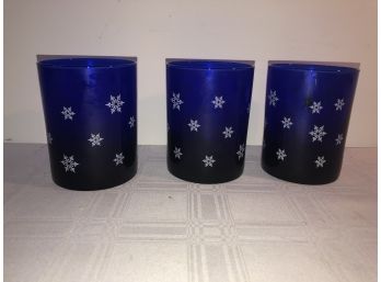 3 Cobalt Snowflake Rock Glasses