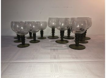 2 Sets Of 6 Olive Base Etched Goblets