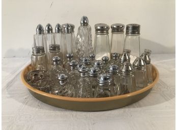 37 Salt Shakers, 3 Spoons & Tray