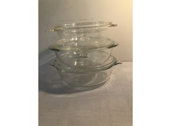 3 Pc Fire King Covered Casserole Bowls