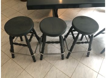 3 Oak Blue Stools 24' H