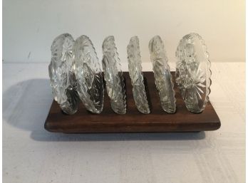 Crystal Coaster Set On Wood Tray