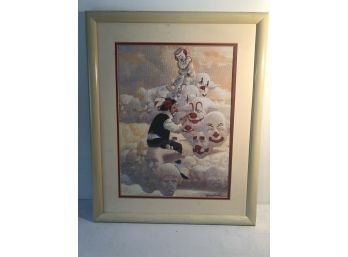 Framed Robert Owen Clown Partially Embroided