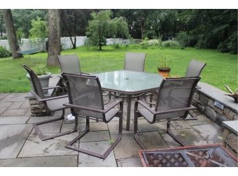 Outdoor Metal And Glass Top Patio Table And Chairs