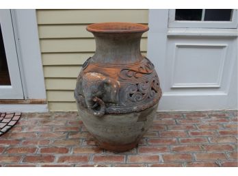 Large Terracotta Elephant Motife Urn Vessel