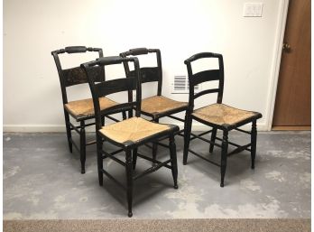 Set Of Four Antique Hitchcock Style Rattan Chairs