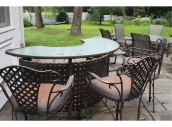 Metal And Glass Top Outdoor Bar And Stools