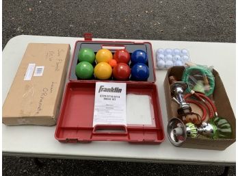 Miscellaneous Items,Italian Bocce Ball Set,1 Dozen Golf Balls ,2 Hooka Pipes,new Sun Flower Ornament