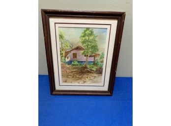 Caribbean Artist ,Signed Watercolor, Local Scene Under Glass