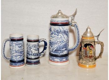 Four Vintage Porcelain Beer Steins - Avon & Stein Made In West Germany