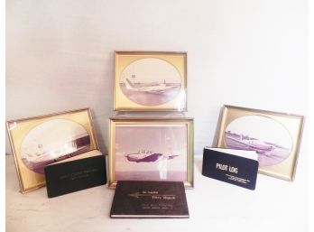 Fantastic Assortment Of Vintage Aviation Framed Cessna Planes And Pilot Log Books