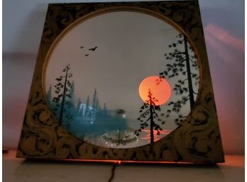 Vintage Retro Creators Inc Lighted Scenic Painted Wood Framed Wall Mirror