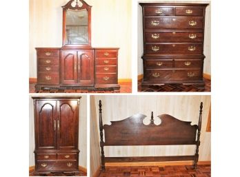 Vintage Pennsylvania House Bedroom Set With Dresser, Mirror, Armoire, Chest Of Drawers & Headboard