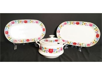 Beautiful Vintage Kalocsa Hungary Hand Painted Platters And One Soup Tureen # 0098