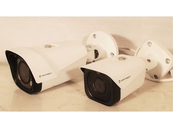 Two Amcrest Wall / Ceiling Mount White Security IP Cameras