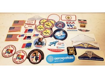 Assorted Vintage Aviation & Patriotic Sew On Patches, Decals & Pinbacks-Sikorsky, Piper & More