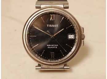 Vintage Ladies Tissot Seastar Quartz Silver Tone Watch With Black Tissot Rubber Two Piece Bracelet Band