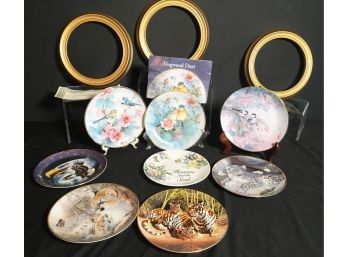 Fine China & Porcelain Plates Including Franklin Mint & Three Round Gold Plate Frames