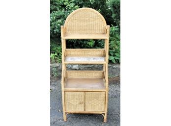 Vintage Tall Wicker Two Door Three Tier Shelf