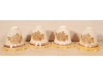 Four Vintage Glass Lusterware Floral Painted Glass Light Shades