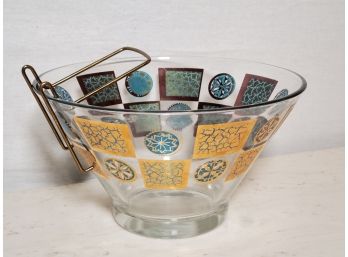 Awesome Vintage MCM Glass, Gold & Turquoise Chip & Dip Bowl