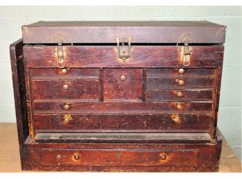 Vintage Wooden Machinist Drawer Chest On Stand Full Of Tools