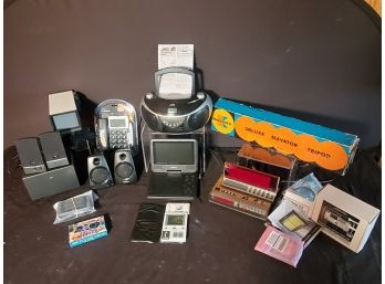 Electronic Assortment - JVC Radio, New Vivitar Talking Phone & Magellan GPS, Computer Speakers & More