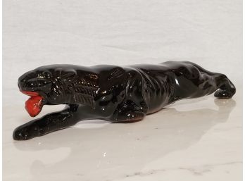 Vintage Porcelain Black Panther Crouching Figurine